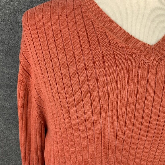 J Crew Long Sleeve Sweater Men XL Ribbed V-neck Rust Color - Picture 3 of 8